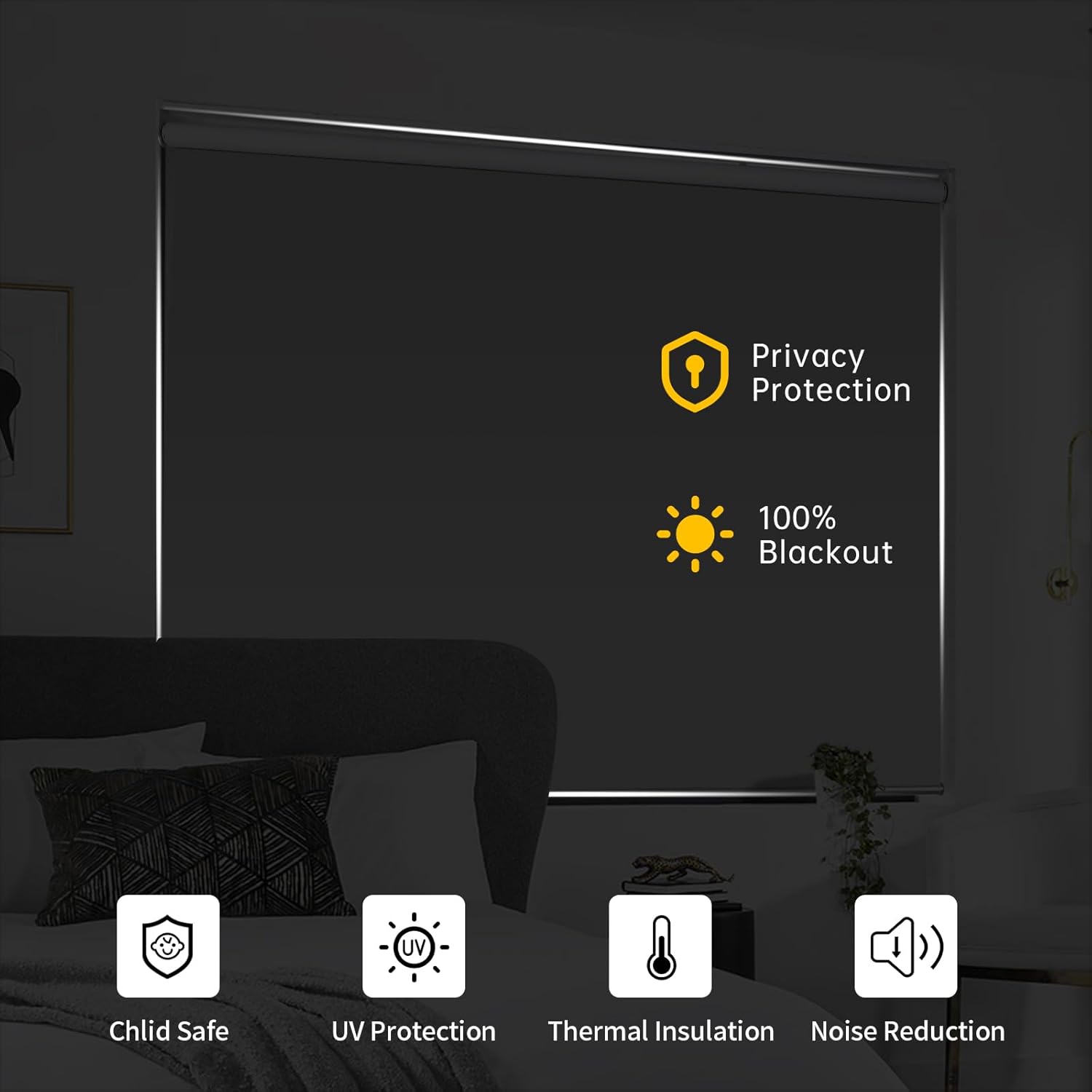 Homebox Cordless Blackout Roller Shades for Windows, 100% Room Darkening Blinds with Thermal Insulated Easy Install Spring System for Home, Living Room, Nursery (50 W x 72 H, Light Grey)